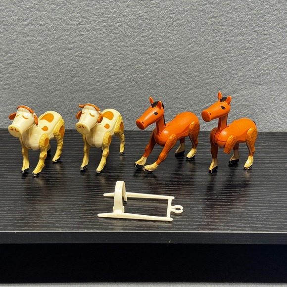 Fisher-Price Other - Vintage Fisher-Price Little People Farm Animals Set 2 Cows 2 Horses with Harness
